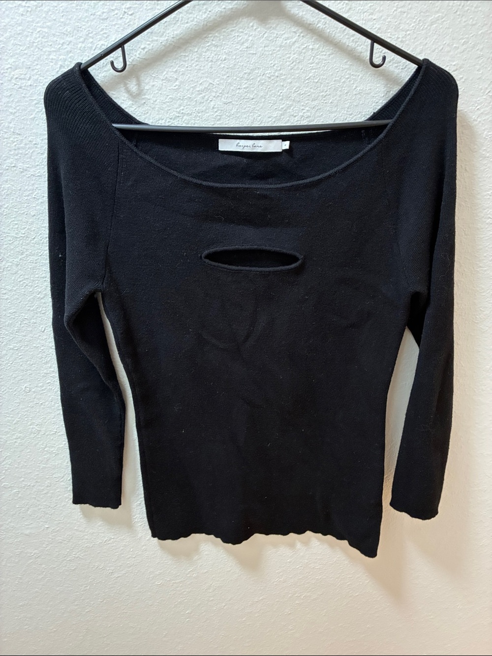 Kayce Hughes Black Ribbed Long-Sleeve Top with Front Cutout